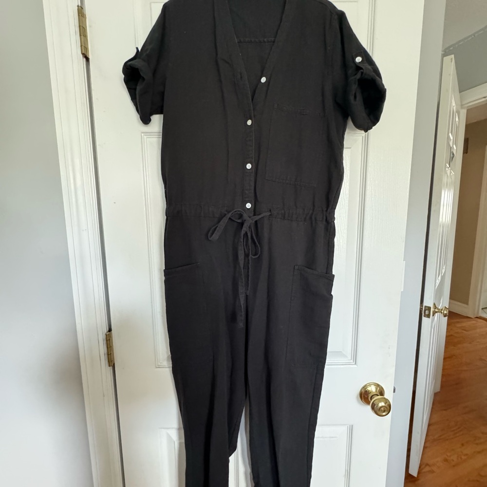 Black Collared Jumpsuit with Adjustable Waist